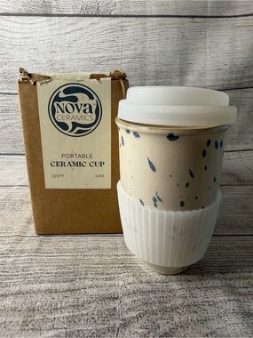 Nova Ceramics Portable Ceramic Travel Cup - Cream with Blue Speckles